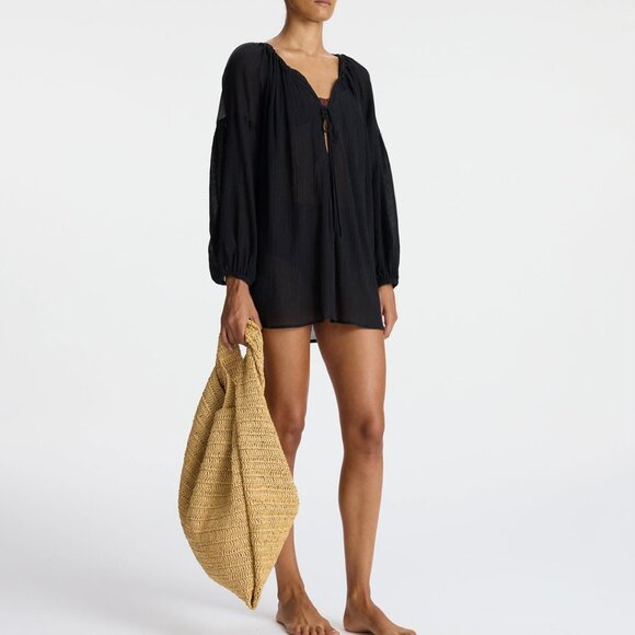 ALC black long sleeve Iris cover up cotton silk beach dress - Picture 1 of 8